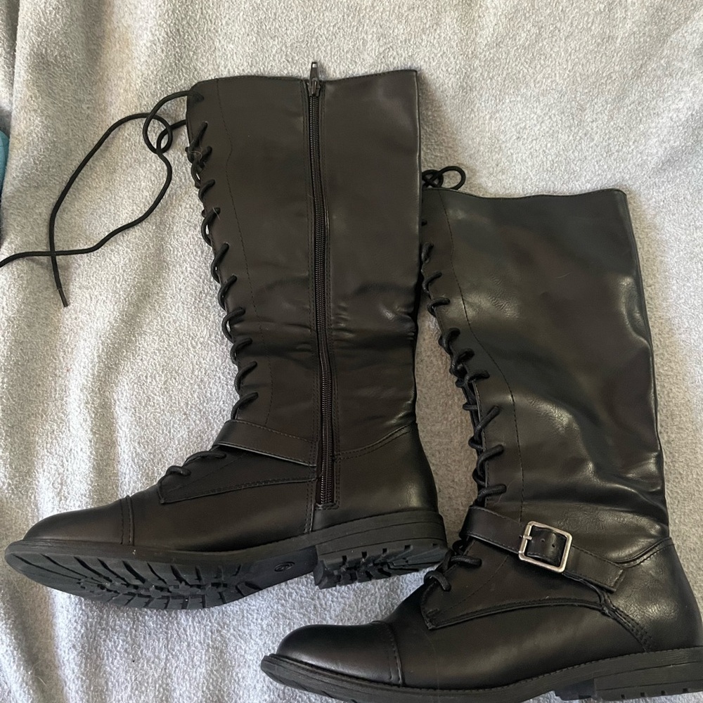 Black Lace-Up Knee-High Boots